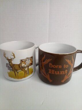 Bass Pro Shop Mug Hunting Deer Wildlife Outdoor Lot of 2 Brown White Coffee Tea